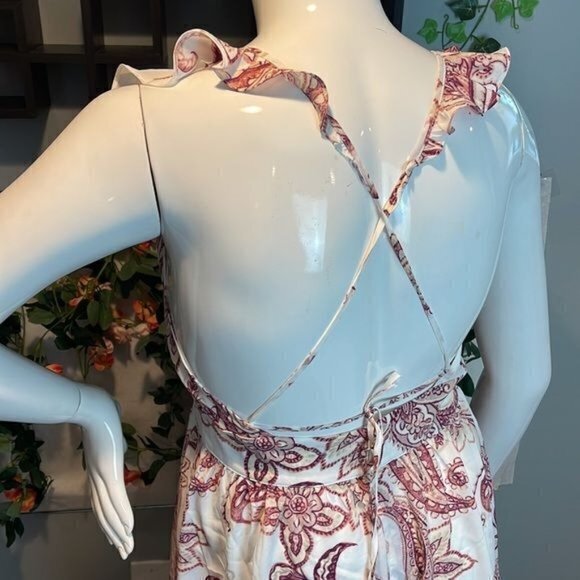 Cupshe Plunge Ruffle Fitted Waist Tie A-Shape Dress White Pink Size Large‎ - Picture 12 of 14